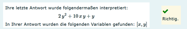 2y^2+10xy+y wird als richtig bewertet